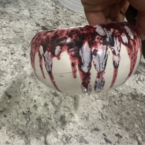 Beautiful Wine Red Drip Glazed Round Ceramic Pottery Bowl Kitchen Decor Holder - Picture 4 of 7